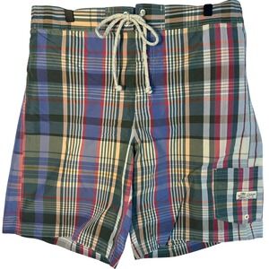 Chaps Plaid Board Shorts Mens XL Blue Red Green Cruise Resort Summer Ocean Beach